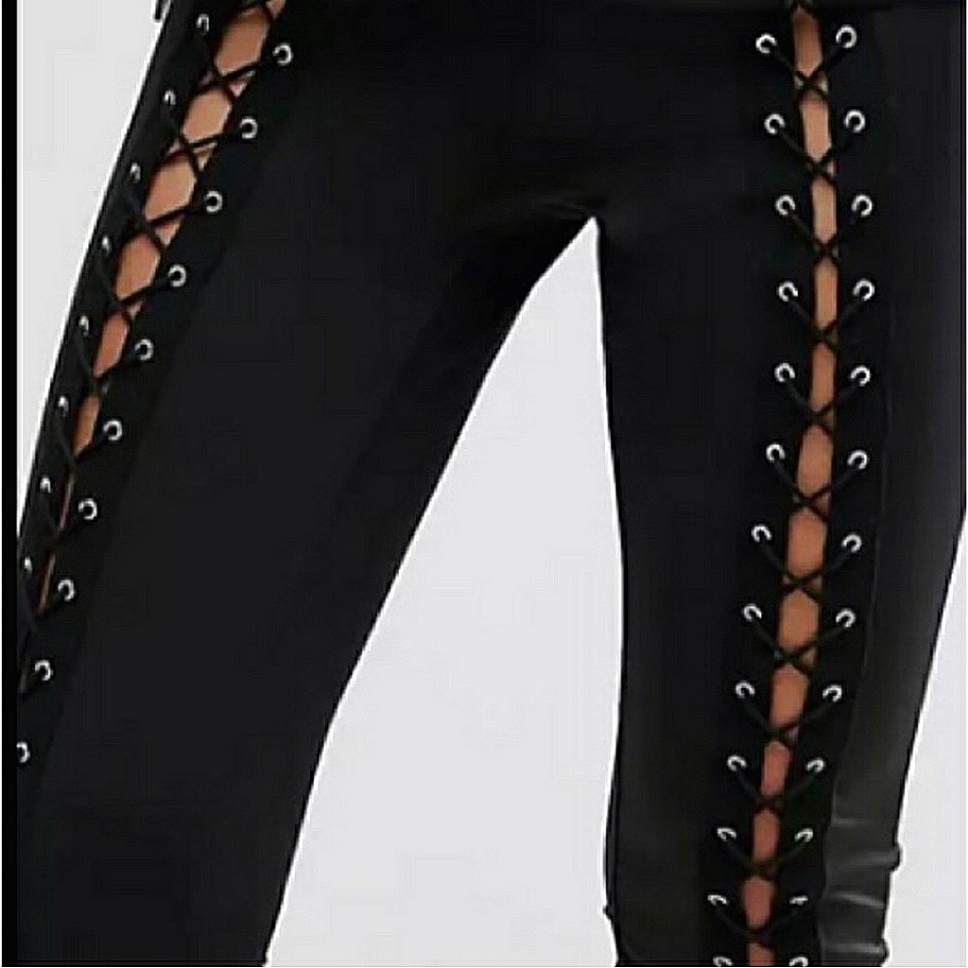 Topshop Moto Jamie Front Lace-Up Denim High Rise Adjustable Black Jeans - Nwot!!